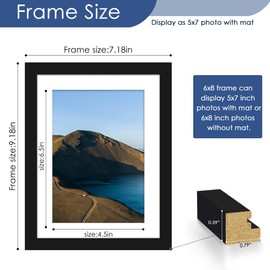 PEALSN 6x8 Picture Frame Set of 6, Display Pictures 5 x 7 with Mat or 6 x 8 Without Mat for Wall Mounting or Table Top Display, Photo Frames Collage for Wall Decor, Black.