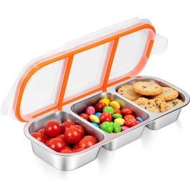 Shimmerz Stainless Steel Snack Container, Reusable 3 Compartment Spice Box with Lids for Children and Adults, Practical Divided Snack Storage Container, Sauce Cup