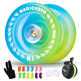 MAGICYOYO Kids Yoyo K1 for 8-12 or Up, Responsive Yoyo Crystal Yoyo Blue Yellow, Professiona Tricks Yoyo for Adults, Plastic Yoyo with 12 Yoyo Strings, 2 Hubstacks, Yo-Yo Glove and Yo Yo Case