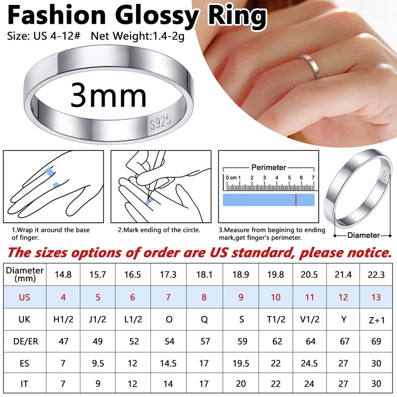 Couples Ring High Polishing Glossy Band 3mm Stackable Thin Rings