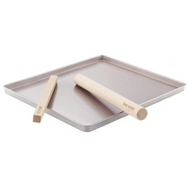 CHEFMADE 12-Inch Sheet Pan with Wooden Stick, Non-Stick Rimmed Sheet Pan Nougat Mold for Oven Roasting Meat Bread Battenberg Pizzas Pastries 12.1" x 10.1" x 0.6" (Champagne Gold)