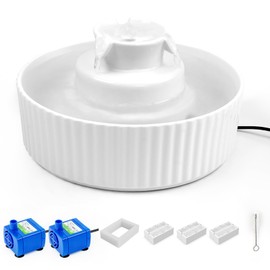 Ceramic Cat Water Fountain, Waatoos 2.1L/71oz Cupcake Pet Water Fountain with 3 Carbon Filters and 2 Water Pumps, Automatic Water Dispenser for Cats and Small Dogs (White)