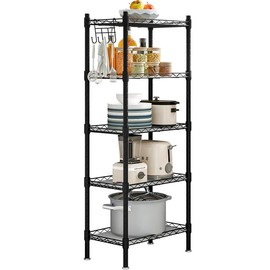 SUOERNUO 5 Wier Metal Shelf Storage Rack Shelving Unit Organizer for Kitchen Laundry Garage Bathroom Pantry Closet Office BlackFriday Hanging Adjustable - Color: Black