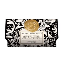 Michel Design Works Triple-milled and Handmade Large Bath Soap Bar, Honey Almond Scent and Design with Shea Butter, Long Lasting 8.7oz Bar