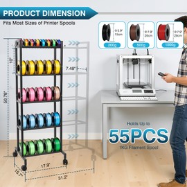 IRONWALLS 3D Printer Filament Rack with Wheel, 5 Tier, 51" Tall