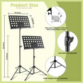 EASTROCK Metal Sheet Music Stand - High Stability and Height Adjustable Music Stand for Sheet Music with Carrying Bag, Portable Music Book Holder（Dark Gray）