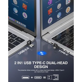 2-in-1 Presenter, USB and Type-C Presentation, Wireless Pointer for Presentations with Hyperlink and Volume Control, PowerPoint Presenter for Window/Linux/PowerPoint