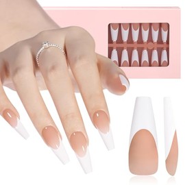 AILLSA Uñas Postizas Francesas de Gel, 180 Unidades, Uñas Largas Apretadas en Forma de Ataúd Color Marrón, con Base Y Capa Base Preaplicadas, No Neces