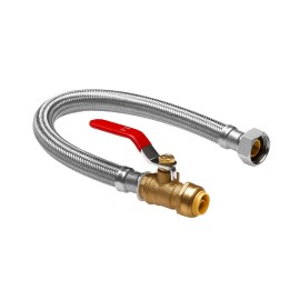 3/4\" FIP X 1/2\" PTC Ball Valve Stainless Steel Braided W Push-Fit Valve Flexible Water Heater Connector Kit for Plumbing HosesWater Hose Length: 18 inch, Kit Contents: 1-Pack Braided Water Hose with Integrated Ball Valve