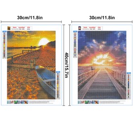 HORPKUN 2 Pack 5D Diamond Painting Kits, Full Drill Diamond Sun Picture Art Kits, DIY Kids Adults Crystal Art Kits for Home Wall Decor 40x30cm, Sunrise and Sunset