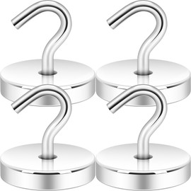 Neosmuk 170lb+ Extra Strong Magnet with Hook for Fridge,Heavy Duty Cruise Hook for Ceiling,Small Magnetic Holder for Van, Tool(Silver, Pack of 4)