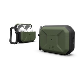 Urban Armor Gear UAG - Funda Diseñada para AirPods Pro (2nd Gen,2022) Civilian Oliva, Funda Protectora Resistente con mosquetón para Llavero