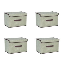 lonmercaite Pack of 4, foldable storage box, non-woven fabric, flip storage box, with handles, clothing, toys, home wardrobe storage and organizing box (9x9x14inch) (light green 4pcs)