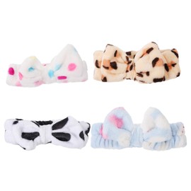 PACKOVE 4Pcs Coral Fleece Bowknot Makeup Head Wraps for Women Breathable Elastic Face Washing Hair Bands Soft Comfortable Spa Headbands for Yoga Running Exercise