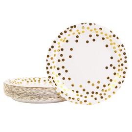 DHAIQC Pack of 50 White Gold Paper Plates, 23 cm, Disposable Plates, Colourful Party Plates, Party Tableware Set for Birthday, Weddings, Anniversary, Picnic, Grills (White Gold, 9 Inches)