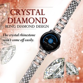 SeNool 20 mm Diamond Bracelet for Garmin vívomove Trend/Garmin Venu Sq 2/Venu Sq 2 Music/Venu 2 Plus, Bling Metal Replacement Watch Strap for GarminMove Sport/Garmin Vivoactive 3 Music - Black