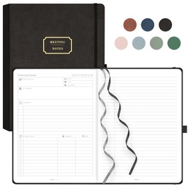 EMSHOI Meeting Notebook for Work with Action Items - 320 Pages B5 Thick Project Planner Agenda Organizer Work Notebook for Women Men Office Business Notes, PU Leather Hardcover, 7.5" x 10", Black