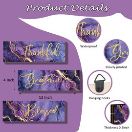 ONIZHITY 3Pcs Purple and Gold Bathroom Decor Purple Gold Wall Decor Thankful Grateful Blessed Quote Marble Style Versatile Home Art for Motivation Girls Bedroom Living Room Office(Purple Gold 12x4