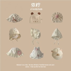 Cute Super Cute Gauze Hat for Newborns - Baby Ear Hat for Spring and Autumn 0- 40-45Cm Small Pom-pom Ear Protection Hat 3ea