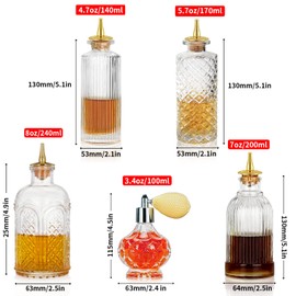 SuproBarware Glass Bitters Bottle 5pcs Set for Vermouth Sprayer Atomizer Gold Plated Zinc Alloy Dasher Top for Cocktail and Display (5pcs)