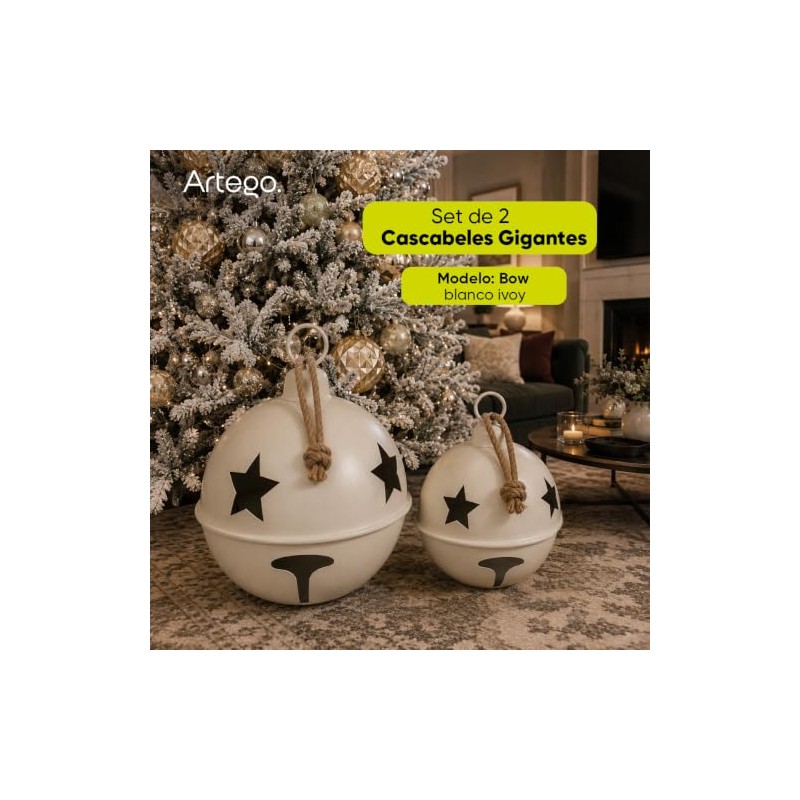Artego Cascabeles navideños Gigantes Set 2 Piezas Metal Pie de