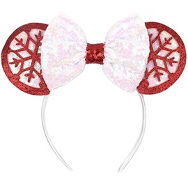CLGIFT Minnie Ears, Christmas Snowflake, Iridescent, Silver gold blue, Rainbow Sparkle, Classic Red Sequin (Christmas Red Snowflake)