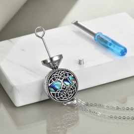 Tree of Life Urn Necklaces for Ashes Sterling Silver Abalone Shell Cremation Memorial Jewelry for Women Men