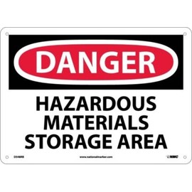 NMC D548RB OSHA Sign, Legend "DANGER - HAZARDOUS MATERIALS STORAGE AREA", 14" Length x 10" Height, Rigid Plastic, Black/Red on White