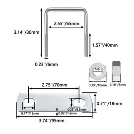 Bebochoi Pack of 6 U-bolts M6 65 x 80 mm U bolts square U-bolt stainless steel U-bolt with nuts and frame plate U-bracket for towing cars and ships repair pipelines