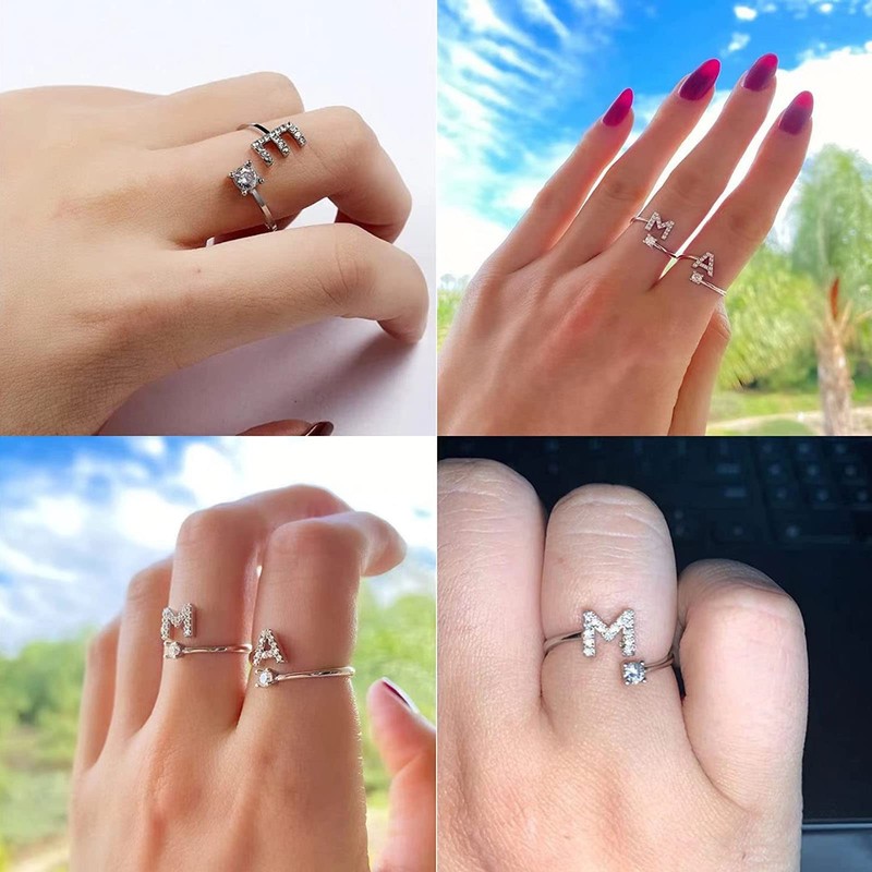 ZZ ZINFANDEL Boho Initial Sliver Rings for Woman,A-Z Statement Dainty