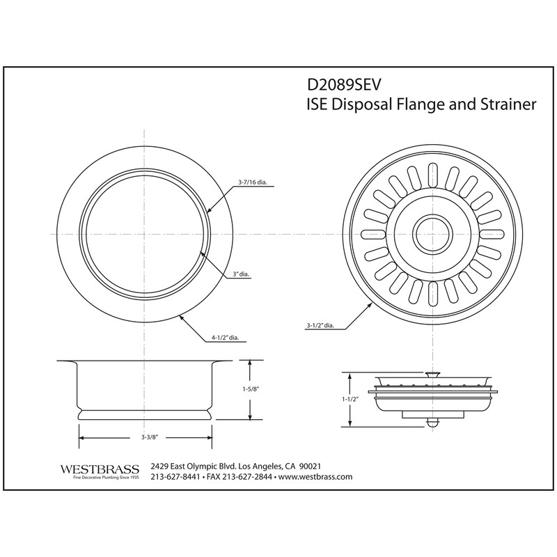 Westbrass D2089SEV-01 3-1/2" Kitchen Sink Waste Disposal Drain Flange and