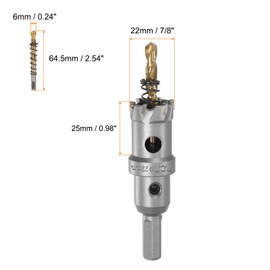 sourcing map Carbide Hole Saw Kit 22mm (7/8") Metal Hole Cutter Set with 5pcs Center Drill Bits Springs 1pcs Wrench for Stainless Steel Copper Iron Aluminum