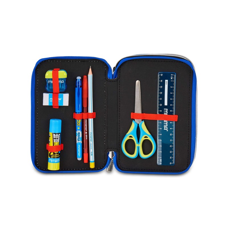 Seven Sonic Pencil Case for School with 3 Zips, Red,