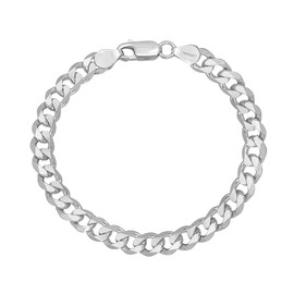 LeCalla Men's Solid 925 Sterling Silver Curb Chain Bracelet | Italian 7mm Diamond-Cut Cuban Link Curb Chain Bracelet for Men 9 Inches