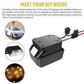 Ensayeer Power Wheel Adapter with Fuse & Switch, Secure Battery Adapter for 18V Lithium Battery, with 12 Gauge Wire, Good Power Convertor for DIY Ride On Truck, Robotics, RC Toys and Work Lights