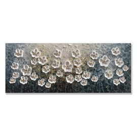 Alenoss Oil Painting on Canvas 20x50inch White Floral/Flower Wall Art Pictures Wall Paintings Abstract Canvas Wall Art for Bedroom Dinning Room Living Room Office Wall Decor