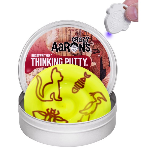 Crazy Aaron's Thinking Putty 4" Tin - GHOSTWRITERS Secret Scroll - Draw On The Putty with Reactive Glow Charger - Never Dries Out
