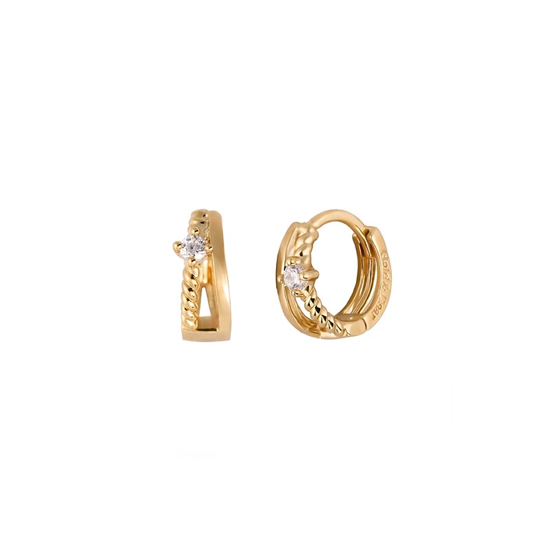 Gold&Deer 14K GF Twist Duo One-Touch Ring Earrings Yellow Gold
