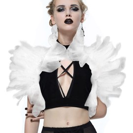UQJE Victorian Natural Feather Shawl Shrug Shoulder Wrap Gothic Collar Costume Accessories-White