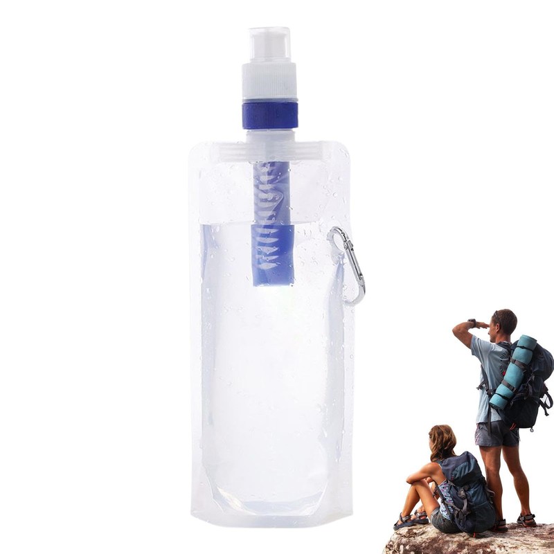Foldable Filtered Water Bottle - Hiking Water Filter,Reusable Water Pouch