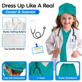 COTATERO Doctor Scrubs Costume for Kids With Stethoscope Lab Coat Career Day Costume Doctor Dress Up For Boys Girls 3-12