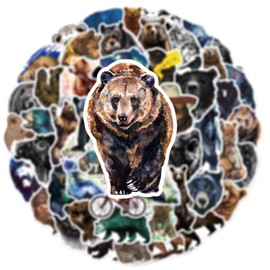 Bear Stickers 50 Pack Laptop Stickers,Vinyl Waterproof Stickers for Water Bottles Skateboard Scrapbook Bike Computer,Phone,-Graffiti Stickers Pack for Teens Girls Kids Adults(Brown Bear)