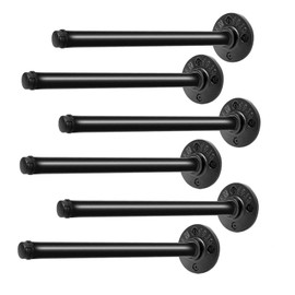 Pipe Shelf Brackets 10 Inch, Industrial Black Metal Wall Pipe Floating Shelf Bracket Heavy Duty Decorative Shelving Brackets for Wood Shelves, Rustic Farmhouse Vintage Style - 6 Pack