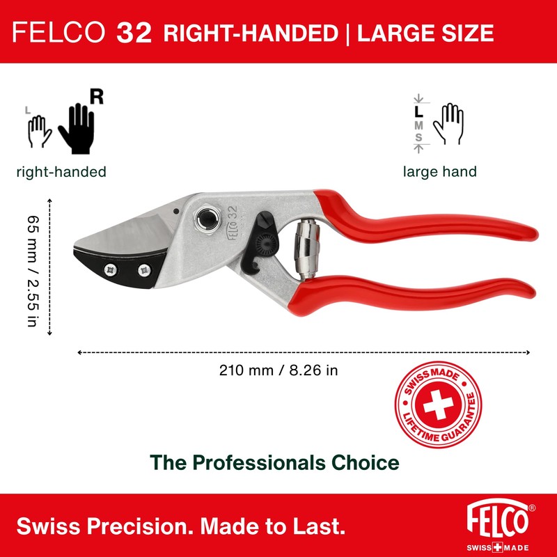 Felco F32 Pruning Shears – 8.3" Garden Clippers with Anvil