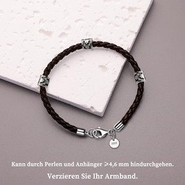 Viwind Men's Leather Bracelet 925 Sterling Silver Verse Clasp 4 mm Black Brown 20/21 cm Braided Leather for Men Unisex Jewellery with Gift Box, Faux Leather