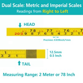 2 Packs Adhesive Tape Measure, Right to Left Reading 78 Inches/200cm Self Adhesive Measuring Tape Imperial and Metric Peel and Stick Ruler Tape Tape Measure for Woodworking Saw Drafting Table Yellow