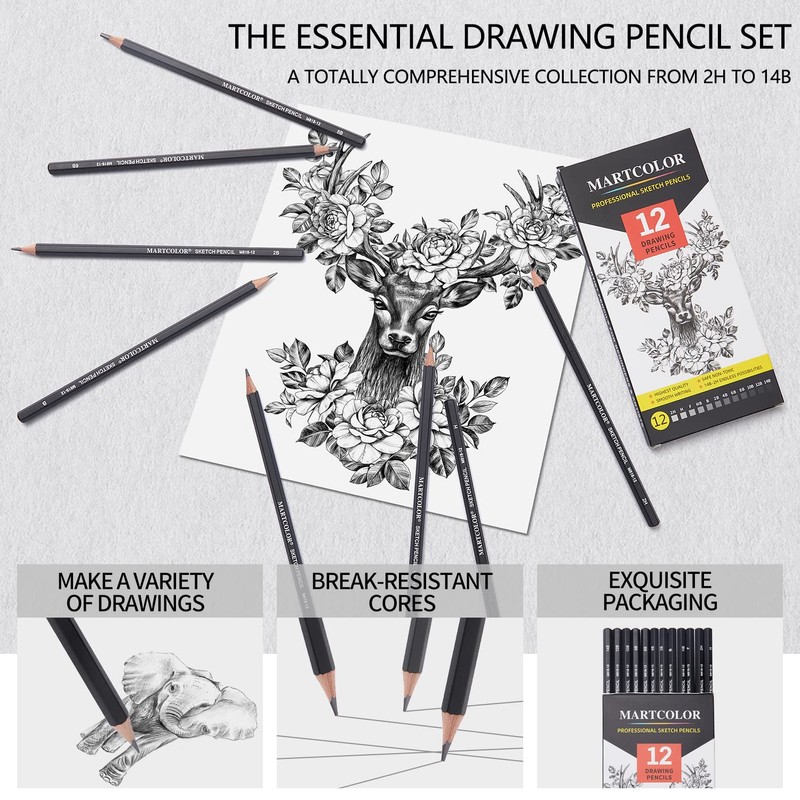 MARTCOLOR Drawing Sketching Pencils Set, 12 Pack Graphite Pencils(14B -