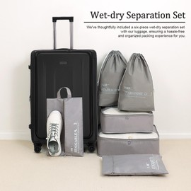 Premium Carry On Luggage, 20 Inch Top Opening Aluminum Frame Lightweight Airline Approved ABS+PC Hard Shell Suitcases with Silent Wheels, TSA Lock, Front Pocket and Wet-dry Separated Six-piece Set