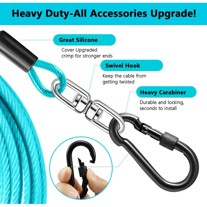 Dog Tie Out Cable 50FT-300Lbs,Heavy Duty Dog Leads Line for