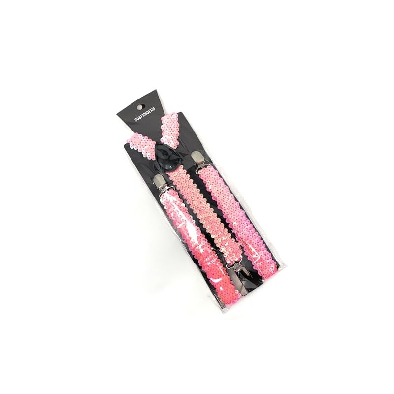 Cadoline Pink Mens Sequin Polyester Fancy Dress Suspenders 100 x